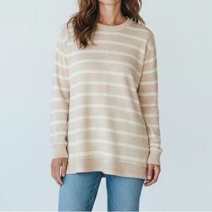 Abercrombie & Fitch “Soft AF Cozy” Split Hem Oversized Knit Top in Pink/Wht Sz S